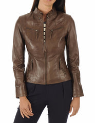 Women Lambskin Genuine Leather Jacket WJ288 SkinOutfit