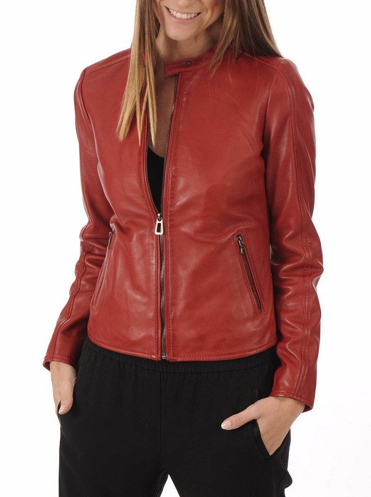 Women Lambskin Genuine Leather Jacket WJ291 SkinOutfit