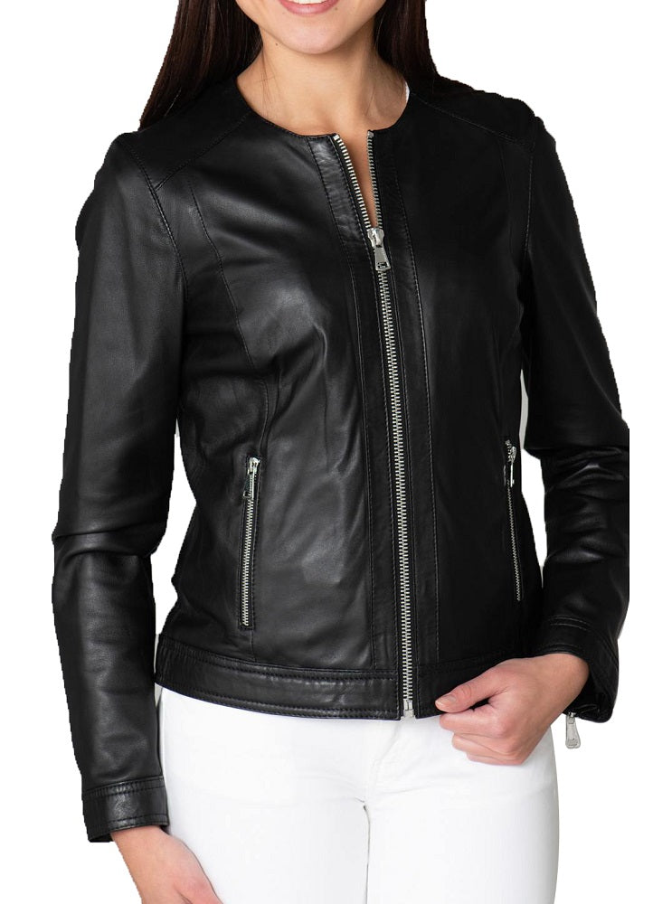 Women Lambskin Genuine Leather Jacket WJ298 SkinOutfit