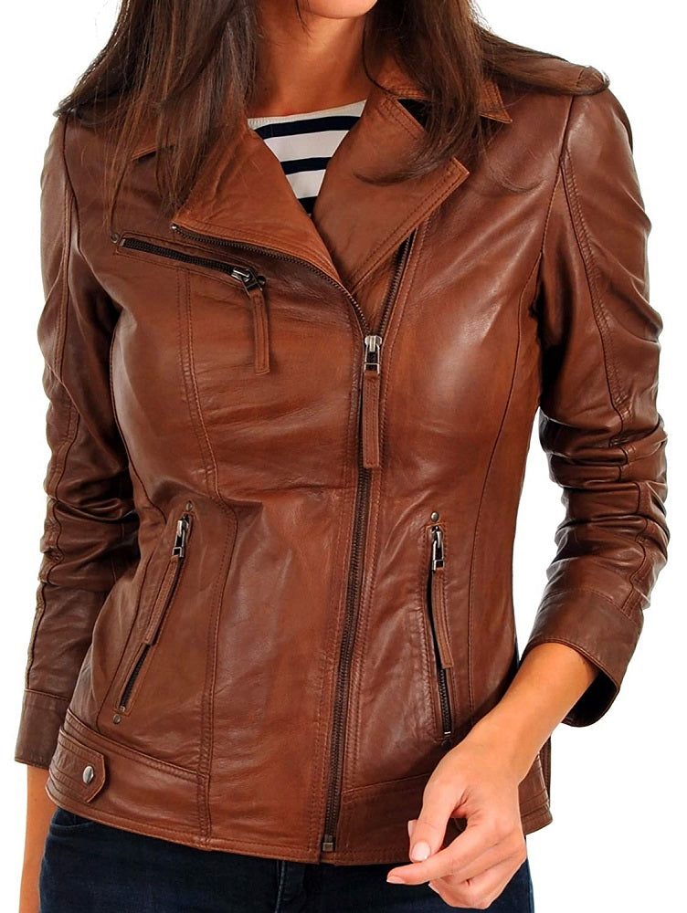 Women Lambskin Genuine Leather Jacket WJ300 SkinOutfit