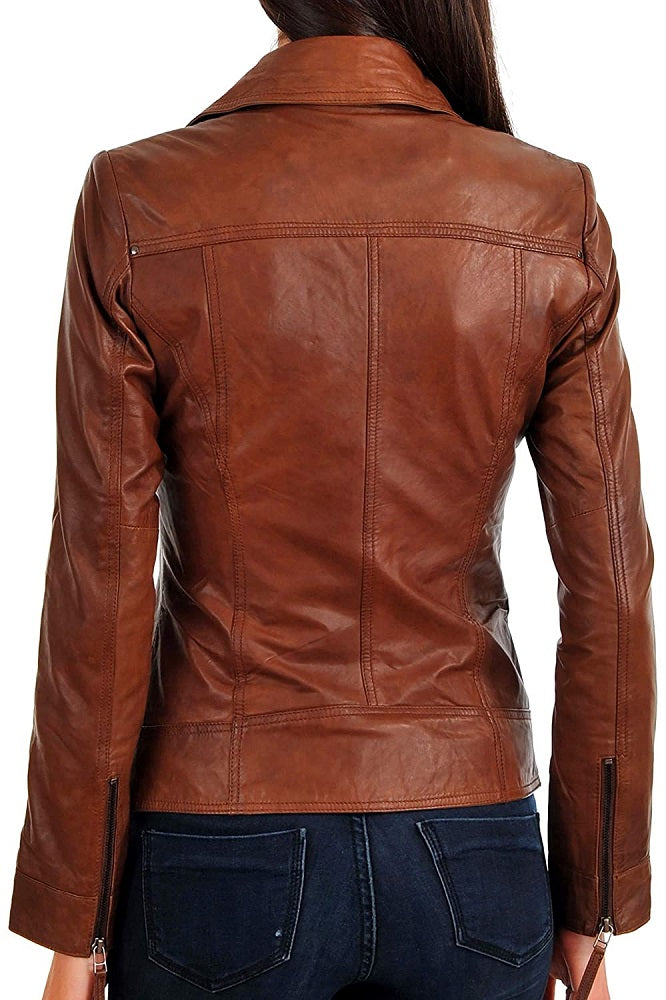 Women Lambskin Genuine Leather Jacket WJ300 SkinOutfit