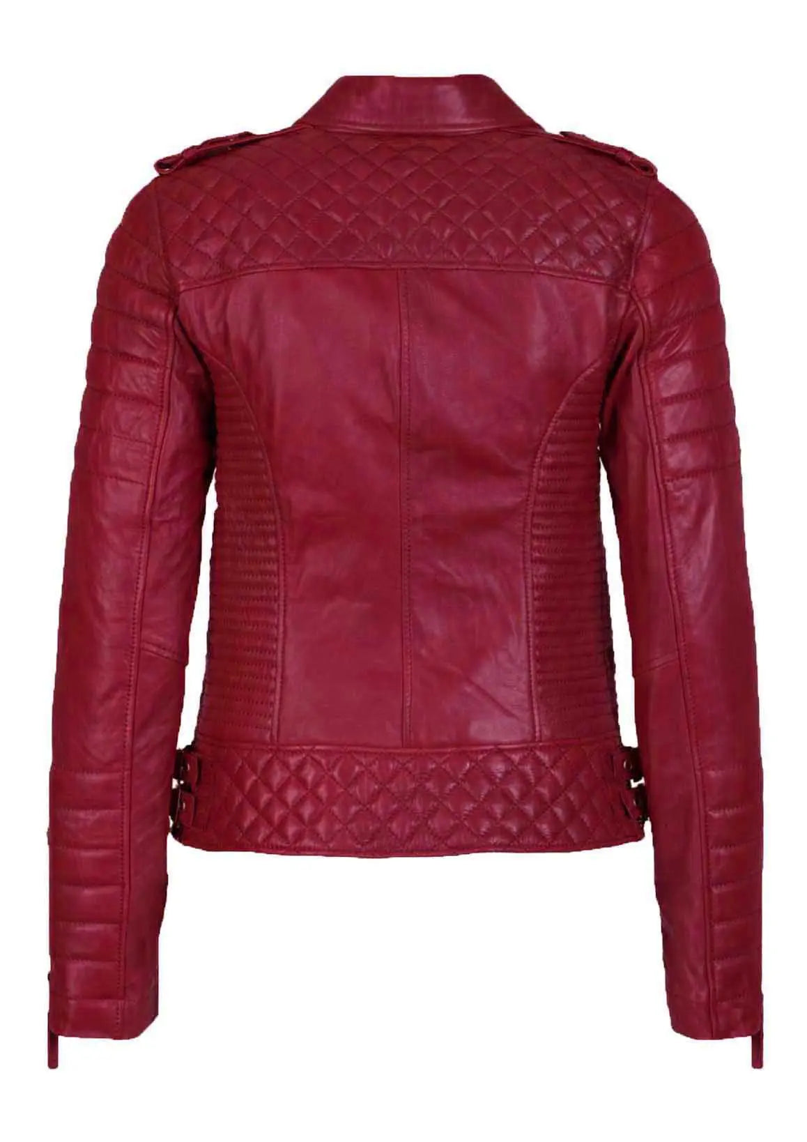 Women's Biker Leather Jacket Dark Red freeshipping - SkinOutfit