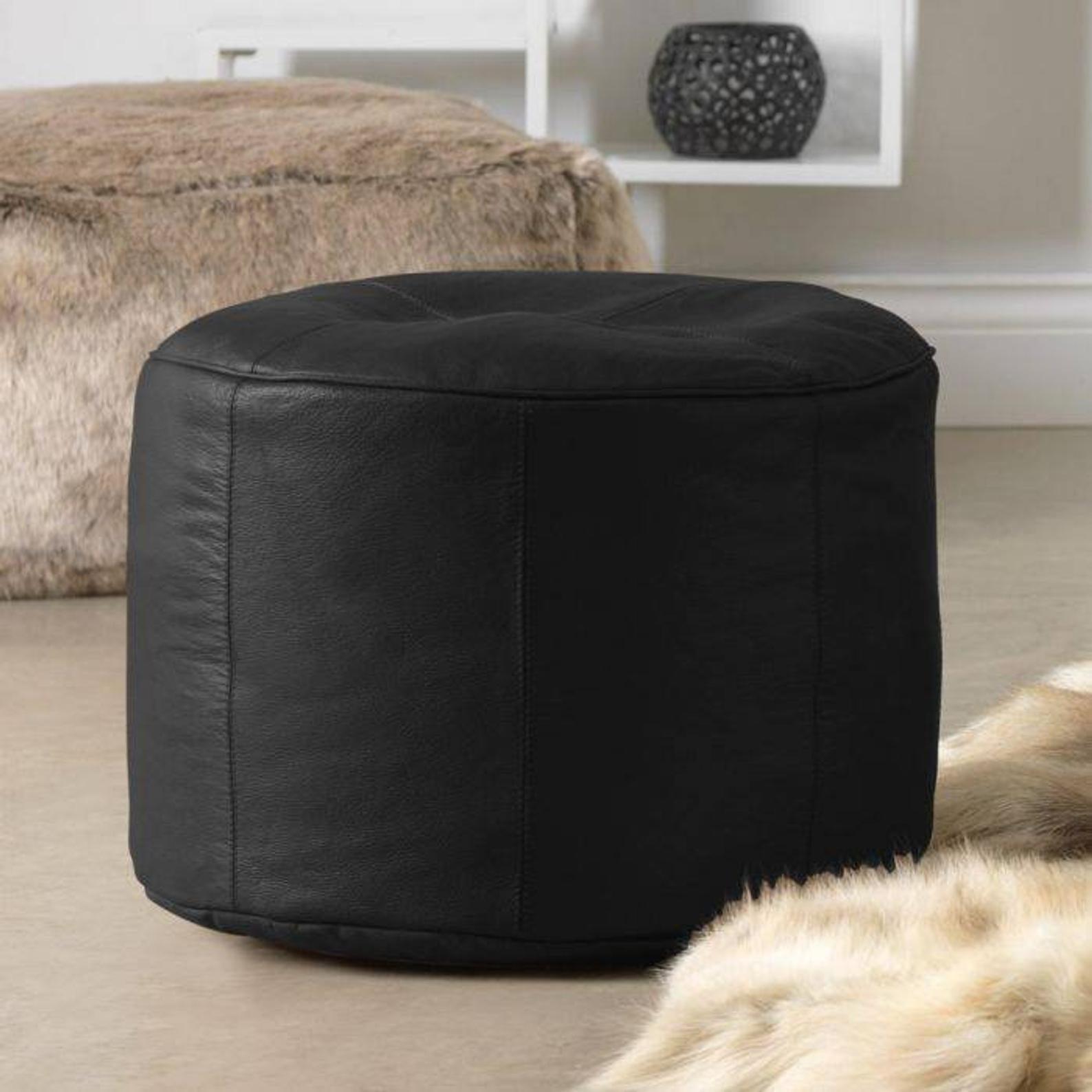 Genuine Cowhide Leather Ottoman Pouf Footrest Black freeshipping - SkinOutfit
