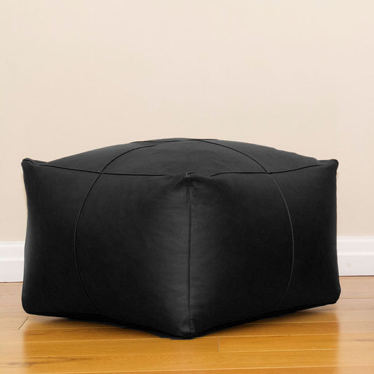 Genuine Cowhide Leather Square Ottoman Pouf Footrest Black SkinOutfit