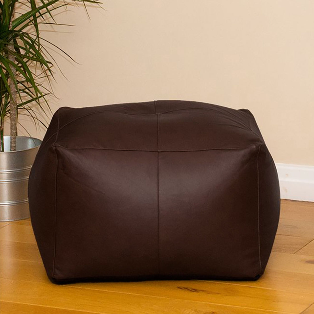 Genuine Cowhide Leather Square Ottoman Pouf Footrest Brown SkinOutfit