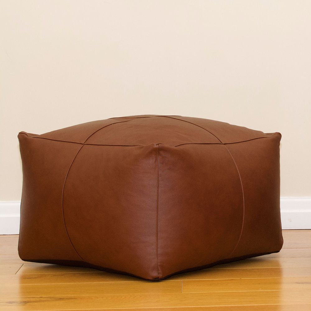 Genuine Cowhide Leather Square Ottoman Pouf Footrest Tan SkinOutfit