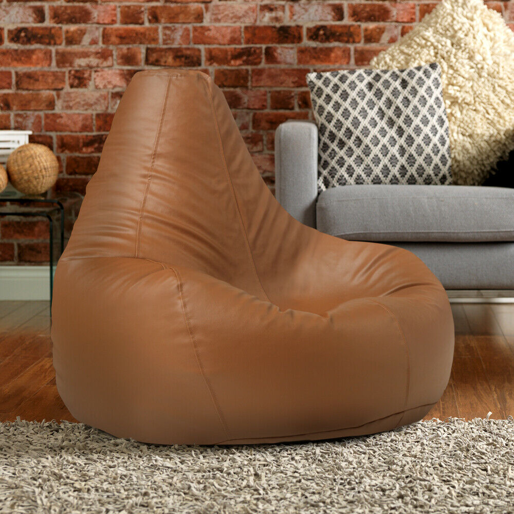 Faux Leather Recliner Beanbag Tan SkinOutfit